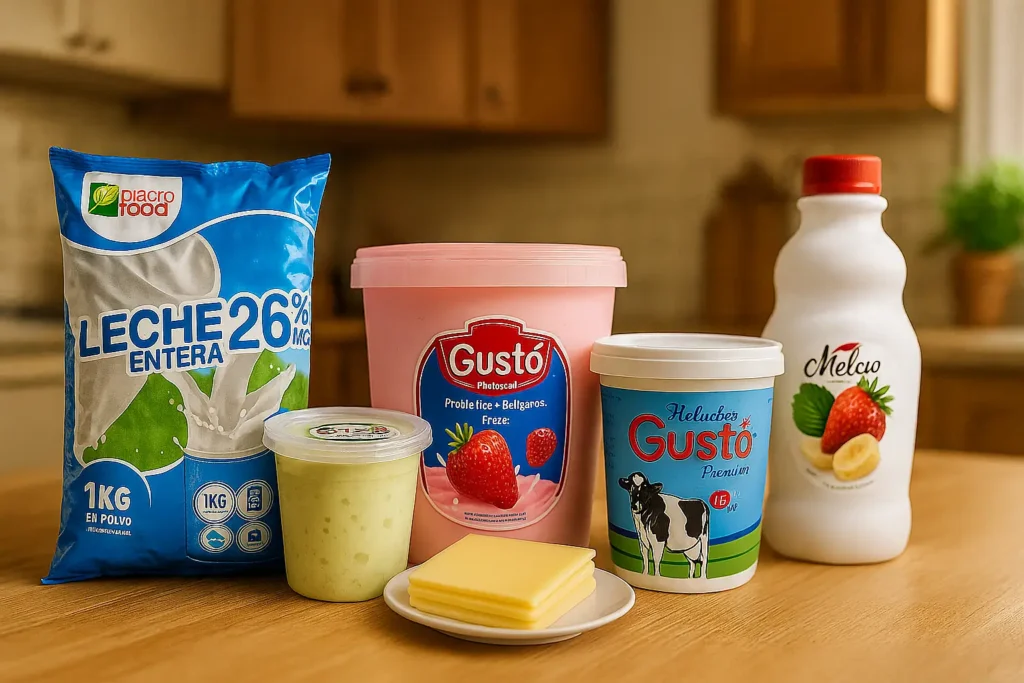 Variedad de productos lácteos para enviar a Cuba: leche en polvo, yogures, helados, quesos y leche condensada disponibles en Yuppymarket
