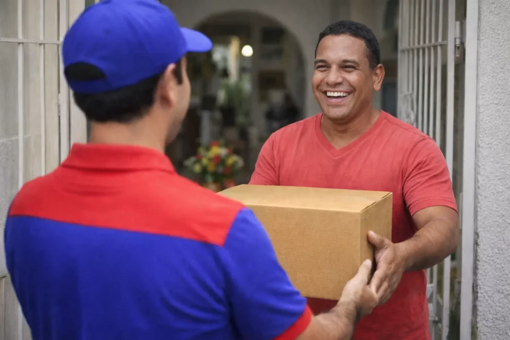 Entrega de paquete en la puerta.